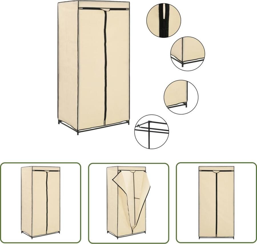 The Living Store Kast Stoffen Hoes 75 x 50 x 160 cm IJzeren Buis Crème Kledingkast Kledingopslag Kruipruimte Opslag Stofvrije Opbergbox Garderobe - Foto 2