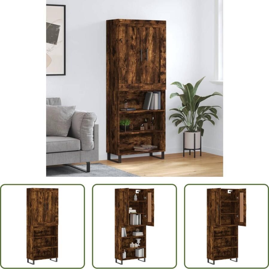 The Living Store Kast Trendy Houten Kast Gerookt Eiken 69.5 x 34 x 180 cm Duurzaam en Praktisch