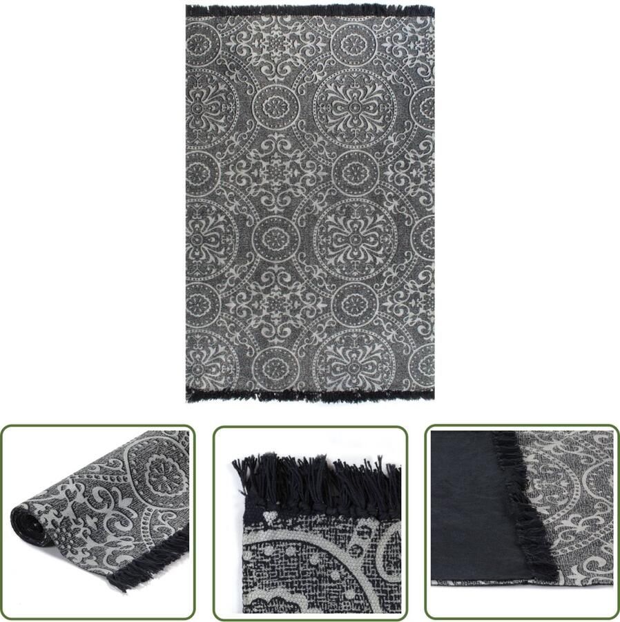 The Living Store Kelim vloerkleed met patroon 120x180 cm katoen grijs Kelim Tapijt Vloerkleed Katoen Tapijt Vintage Tapijt Handwoven Tapijt