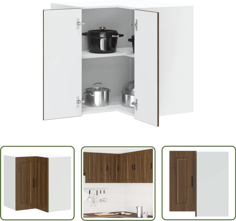 The Living Store Keuken hoekkast Porto bewerkt hout bruin eikenkleur Keukenhoekkast Hoekopbergruimte Keukenopslag Houten Keukenkast Bruine Eiken Kleur