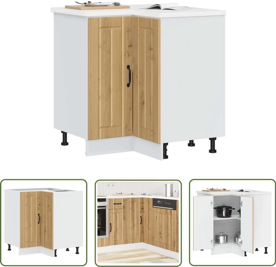 The Living Store Keuken hoekonderkast Lucca bewerkt hout artisanaal eikenkleur Keukenhoekonderkast Keukenkasten Opslagoplossing Houten Kast Kunststof Front