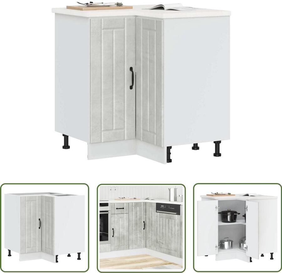 The Living Store Keuken hoekonderkast Lucca bewerkt hout betongrijs Keukenhoekonderkast Houten Keuken Betonnen Grijze Keuken Keukenopslag Hoekkast