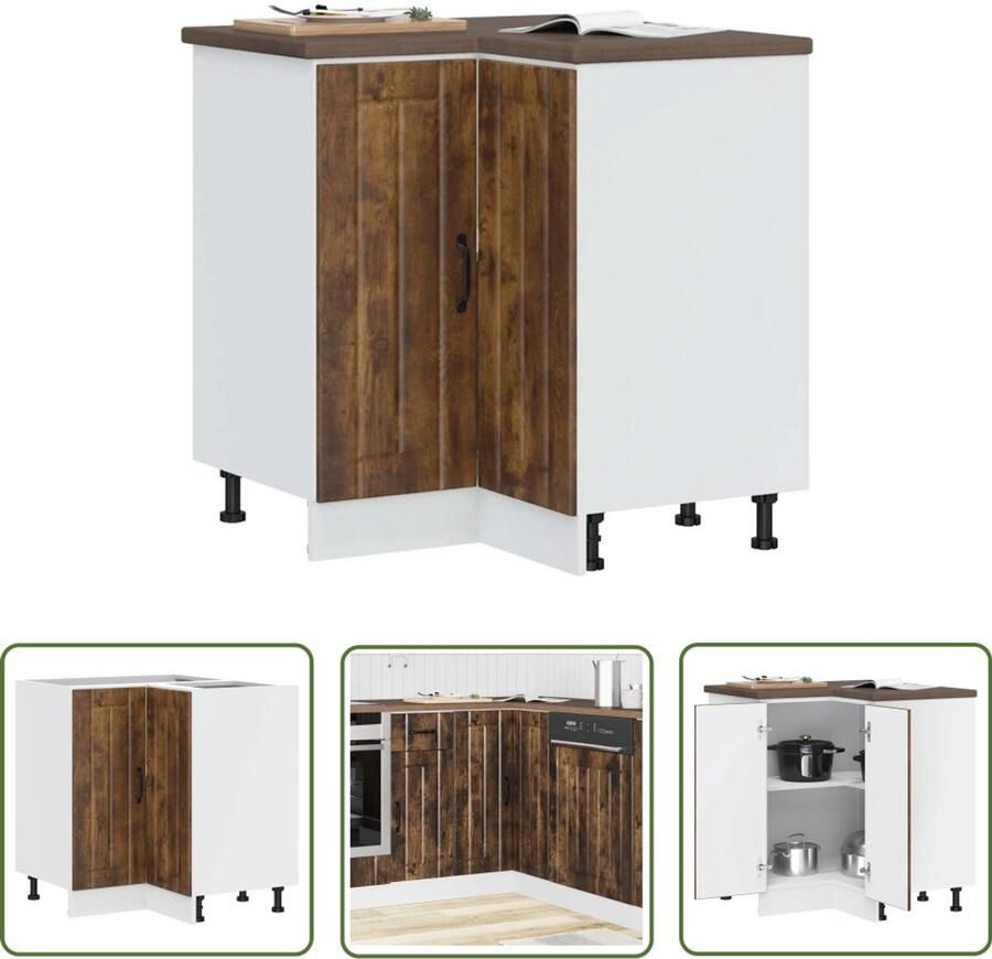 The Living Store Keuken hoekonderkast Lucca bewerkt hout gerookt eikenkleurig Keukenhoekonderkast Hoekkast Keukenmeubel Opslagoplossing Keukenopslag