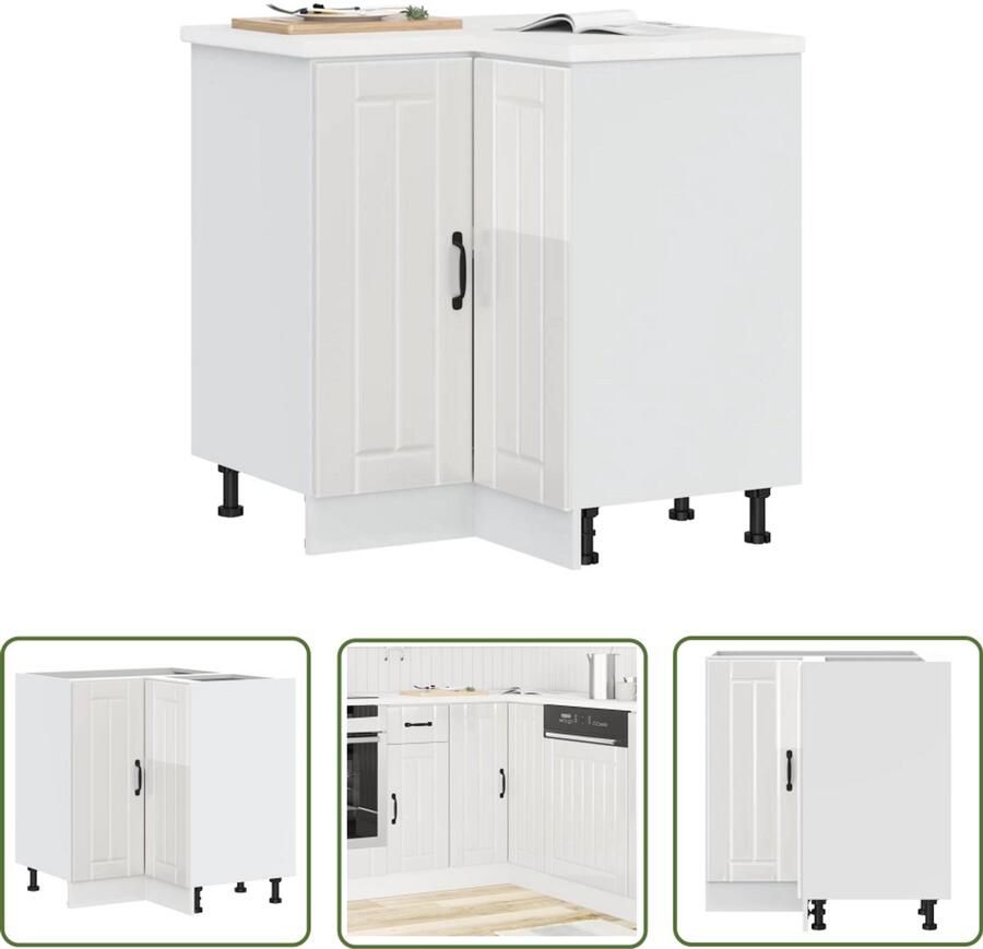 The Living Store Keuken hoekonderkast Lucca bewerkt hout hoogglans wit Keukenhoekonderkast Hoekkast Keukenkasten Opslagruimte Keukenopstelling