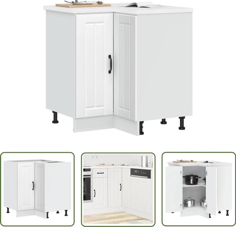 The Living Store Keuken hoekonderkast Lucca bewerkt hout wit Keukenhoekonderkast Hoekkast Keukenopbergruimte Houten Keukenmeubel Wit Keukenmeubel