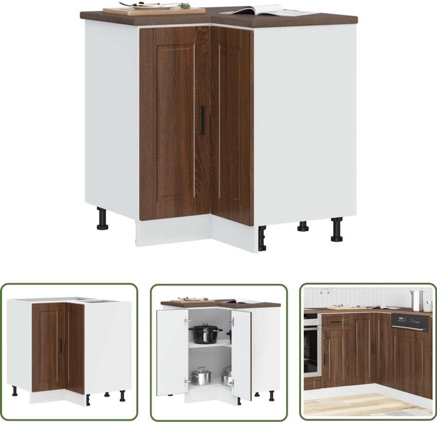 The Living Store Keuken hoekonderkast Porto bewerkt hout bruin eikenkleur Keukenhoekonderkast Winkelkasten Houten Kast Opbergruimte Keukenopstelling - Foto 2