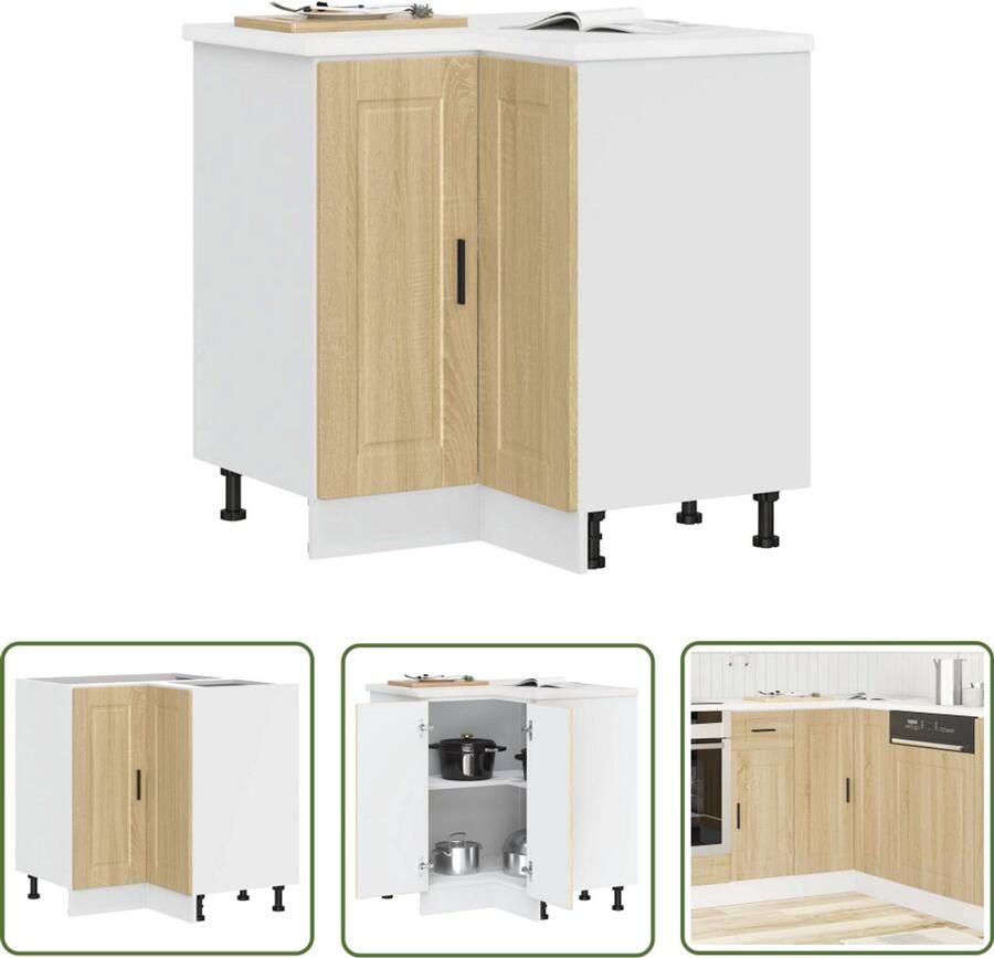The Living Store Keuken hoekonderkast Porto bewerkt hout sonoma eikenkleurig Keukenhoekonderkast Keukenmeubel Opslagruimte Houten Kast Sonomaneiken - Foto 2