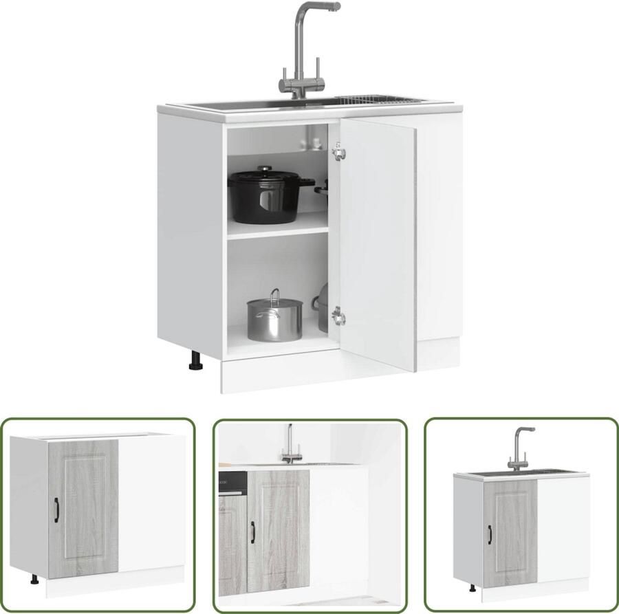 The Living Store Keuken onderkast Kalmar bewerkt hout grijs sonoma eiken Keukenonderkast Houten Keukenkast Grijze Keukenkast Sonoma Eiken Opslagruimte Keuken - Foto 2