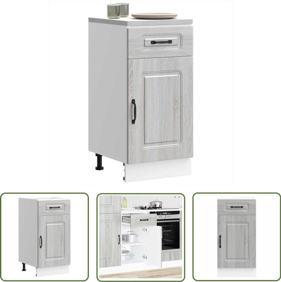 The Living Store Keuken onderkast Kalmar bewerkt hout grijs sonoma eiken Keukenonderkast Houten Keukenkast Opslagruimte Keuken Grijze Keukenkast Sonoma Eiken