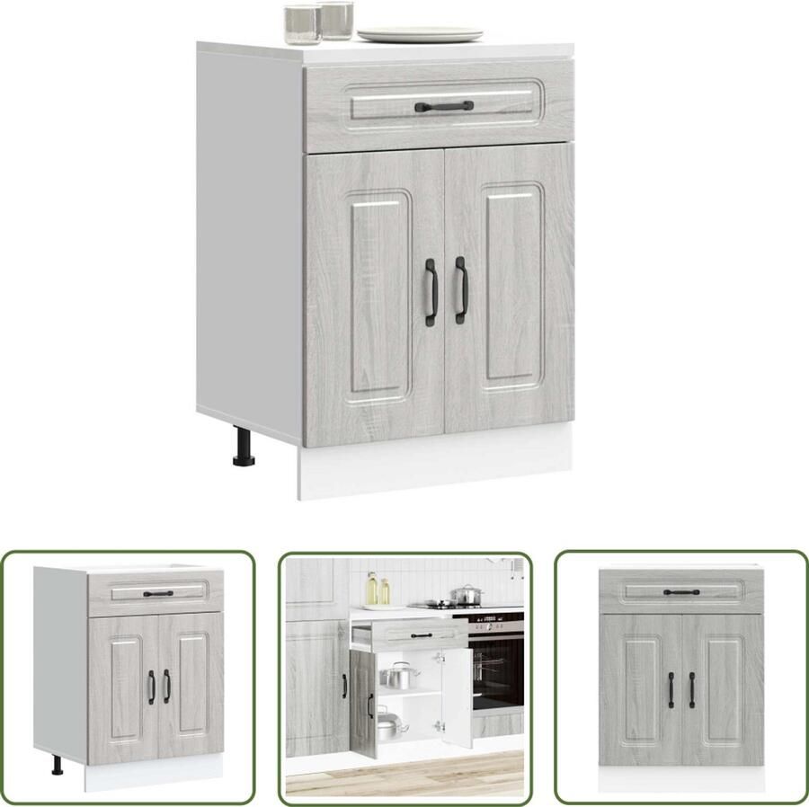 The Living Store Keuken onderkast Kalmar bewerkt hout grijs sonoma eiken Keukenonderkast Houten Keukenkasten Grijze Keukenkasten Sonome Eiken Opslagoplossing Keuken