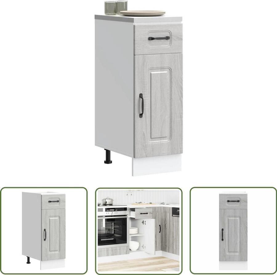 The Living Store Keuken onderkast Kalmar bewerkt hout grijs sonoma eiken Keukenonderkast Houten Kast Grijze Keuken Opbergkasten Keukenopslag