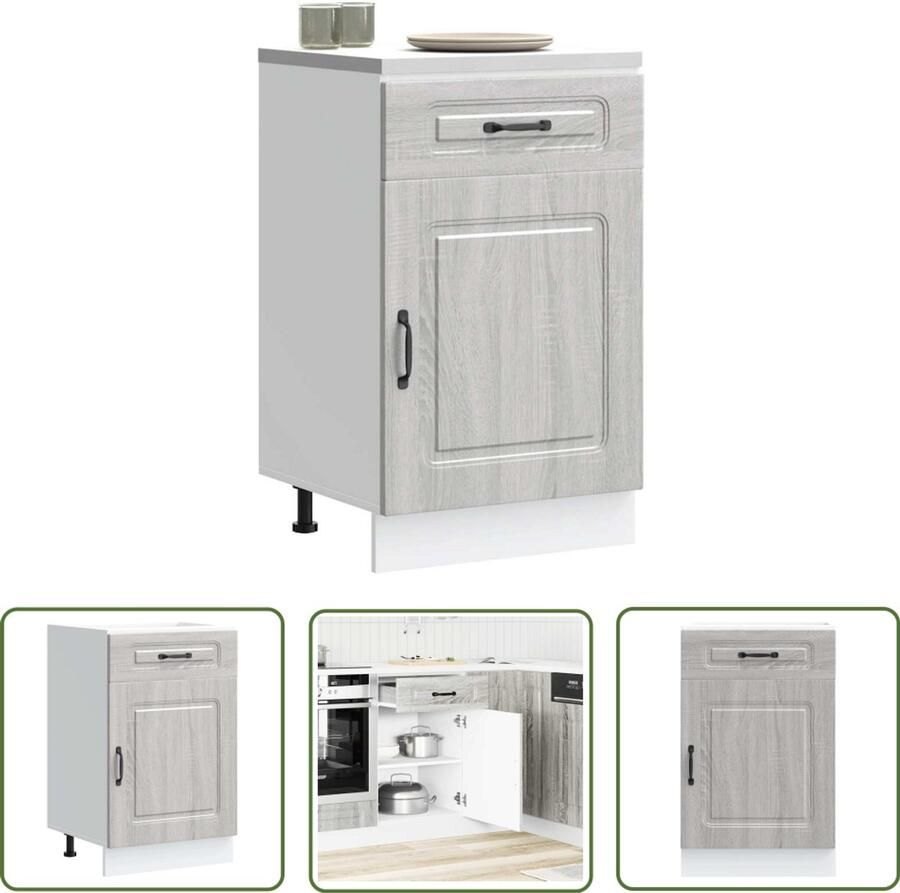 The Living Store Keuken onderkast Kalmar bewerkt hout grijs sonoma eiken Keukenonderkast Houten Keukenmeubel Opslagoplossing Keuken Grijze Keukenkast Kalmar Serie