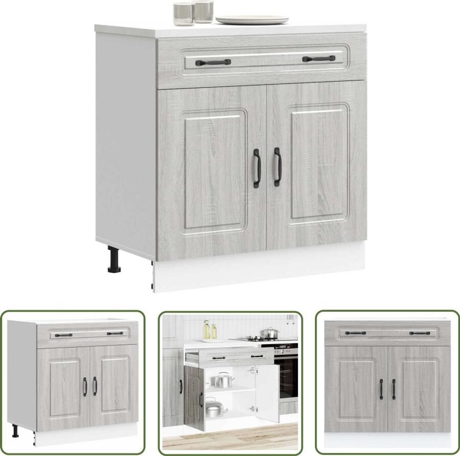 The Living Store Keuken onderkast Kalmar bewerkt hout grijs sonoma eiken Keukenonderkast Houten Keukenkasten Opslagruimte Keuken Grijze Keukenkast Sonoma Eiken