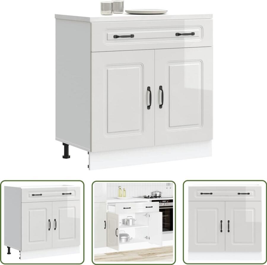 The Living Store Keuken onderkast Kalmar bewerkt hout hoogglans wit Keukenonderkast Houten Keukenkasten Witte Keukenkast Opslagoplossing Keuken Kalmar Serie - Foto 2