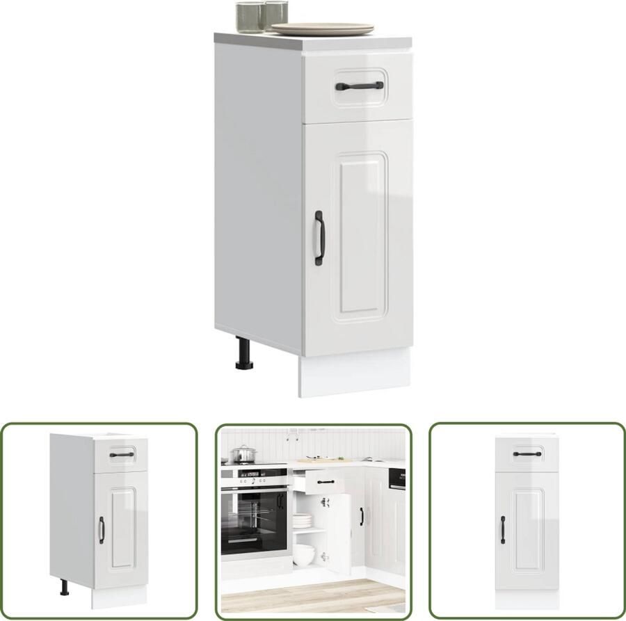 The Living Store Keuken onderkast Kalmar bewerkt hout hoogglans wit Keukenonderkast Houten Keukenkast Opslagruimte Keuken Praktische Keukenoplossing Witte Keuken - Foto 2