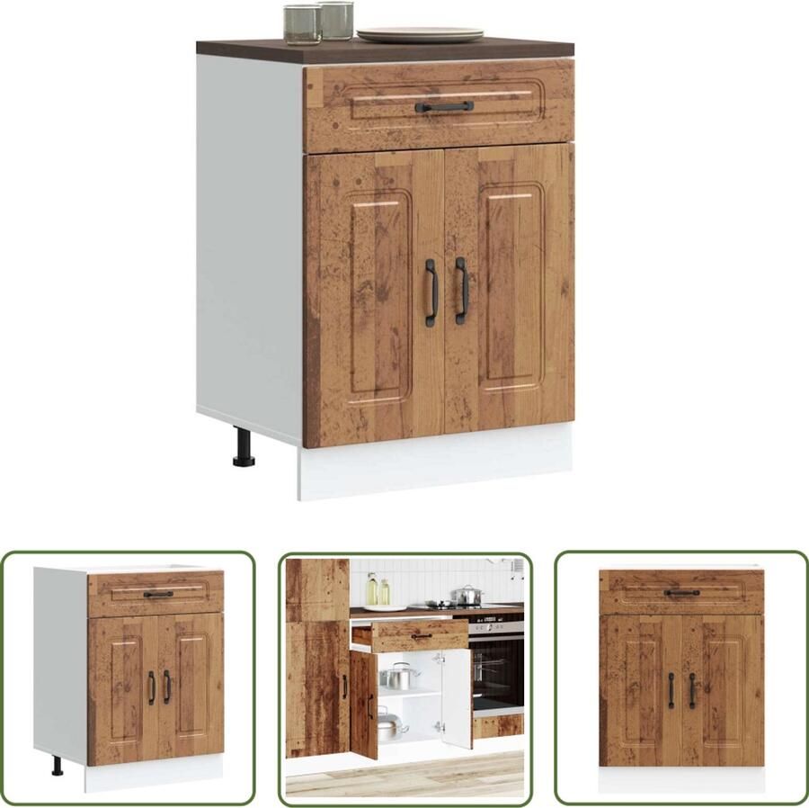 VidaXL Houten Keuken Kast Keuken Onderkast Keuken onderkast Kalmar bewerkt hout oud houtkleurig Opslagruimte Keuken Kalmar Serie Bewerkt Hout