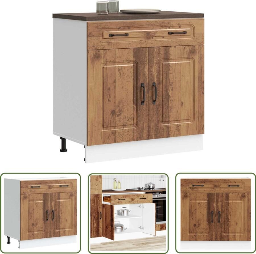 VidaXL Keuken onderkast Kalmar bewerkt hout oud houtkleurig Keukenonderkast Houten Keukenonderkast Bewerkt Hout Keukenopstelling Opslagruimte