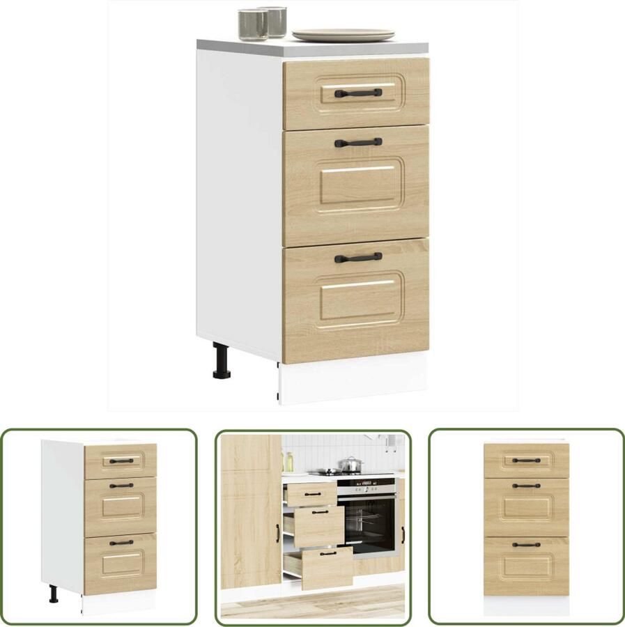 The Living Store Keuken onderkast Kalmar bewerkt hout sonoma eikenkleurig Keukenonderkast Sonoma Eiken Houten Keukenkasten Opslagruimte Keuken Verstelbare Poten