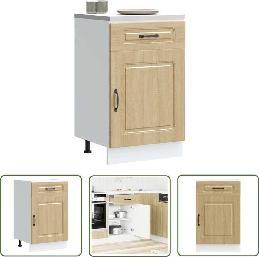 The Living Store Keuken onderkast Kalmar bewerkt hout sonoma eikenkleurig Keukenonderkast Houten Keukenmeubel Sonoma Eiken Keukenopslag Keukenkasten