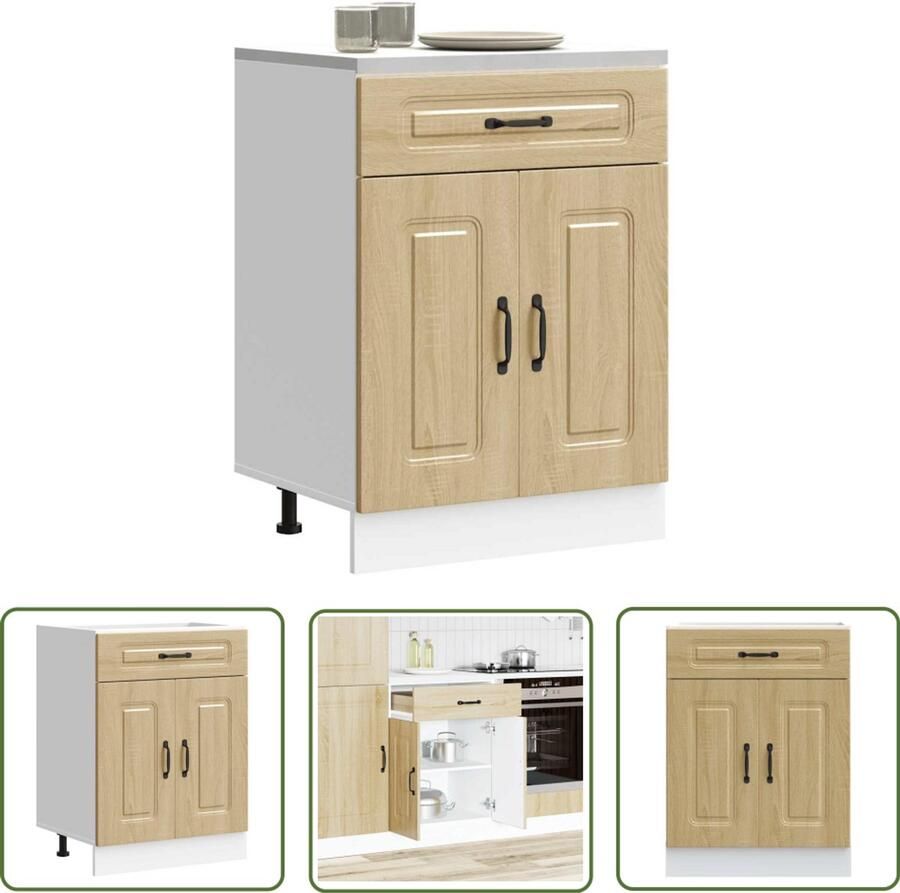 The Living Store Keuken onderkast Kalmar bewerkt hout sonoma eikenkleurig Keukenonderkast Houten Keukenkasten Sonoma Eiken Opslagruimte Keuken Keukenmeubels