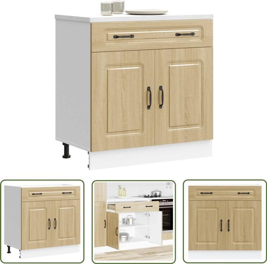 The Living Store Keuken onderkast Kalmar bewerkt hout sonoma eikenkleurig Keukenonderkast Houten Keuken Opslagoplossing Keuken Sonome Eiken Keukenmeubel