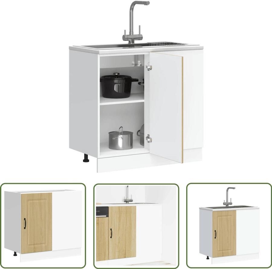 The Living Store Keuken onderkast Kalmar bewerkt hout sonoma eikenkleurig Keukenonderkast Houten Keukenkasten Opslagoplossing Keuken Sonoma Eiken Meubels Kalmar Serie - Foto 2