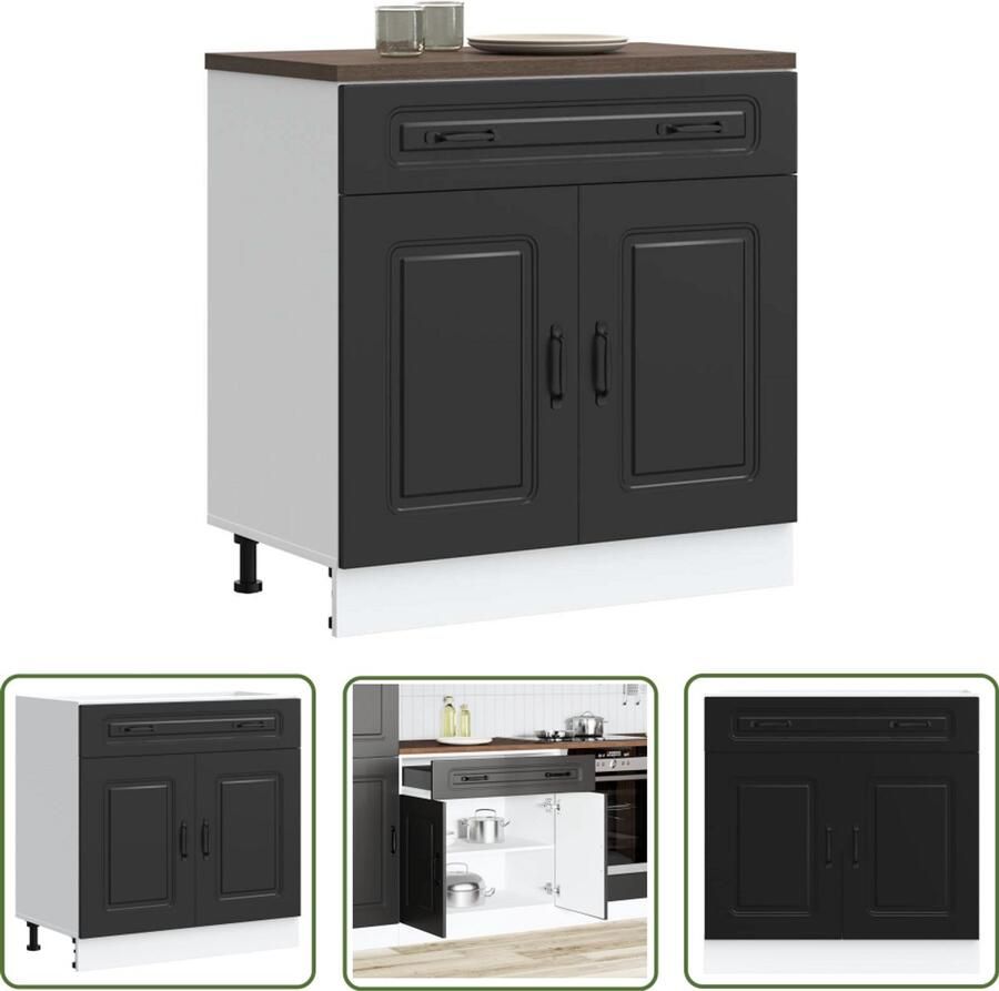 The Living Store Keuken onderkast Kalmar bewerkt hout zwart Keukenonderkast Houten Keuken Zwarte Keuken Opbergkasten Keukenopstelling