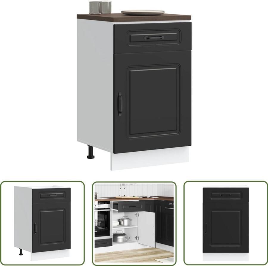 The Living Store Keuken onderkast Kalmar bewerkt hout zwart Keukenonderkast Zwarte Keukenkast Houten Keukenkast Opslagruimte Keuken Keukenopstelling