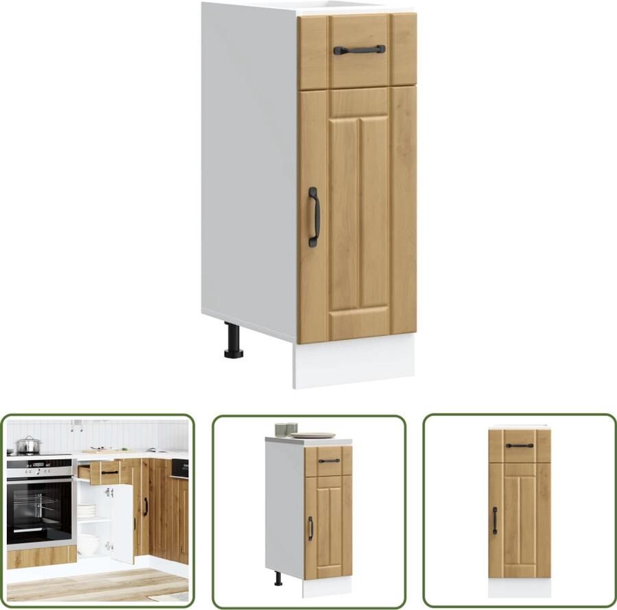 The Living Store Keuken onderkast Lucca bewerkt hout artisanaal eikenkleur Keukenonderkast Houten Keukenkasten Lucca Serie Opslagruimte Artisan Eiken Kleur