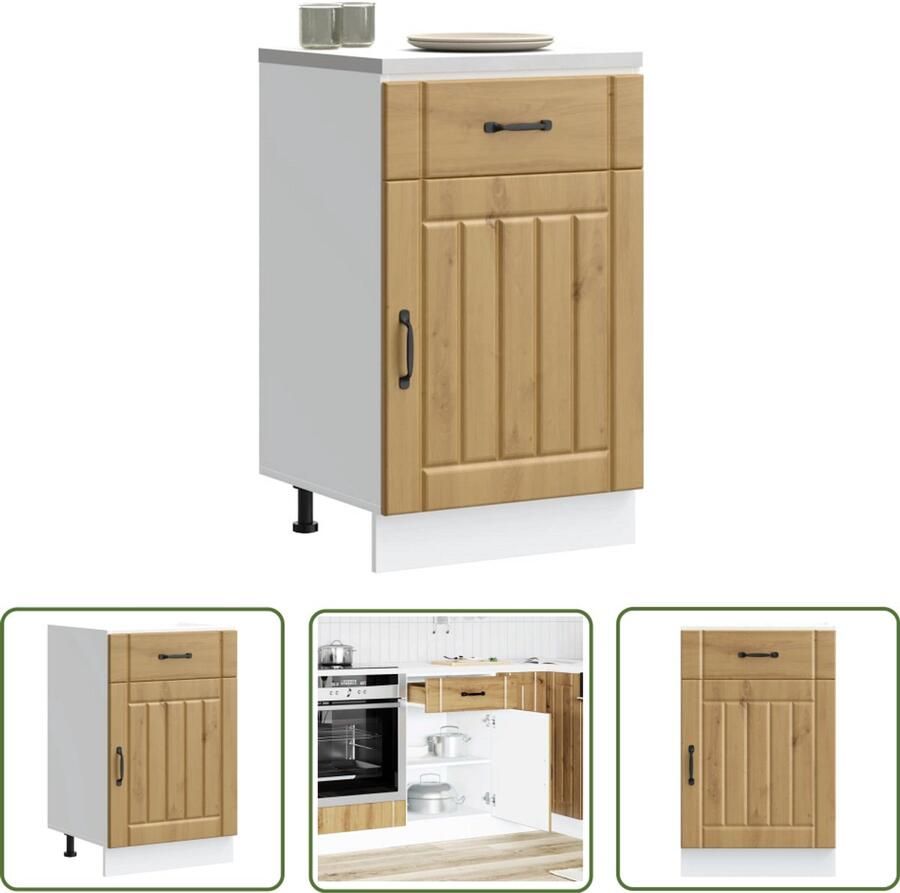 The Living Store Keuken onderkast Lucca bewerkt hout artisanaal eikenkleur Keukenonderkast Houten Keukenkasten Opslagruimte Keuken Lucca Serie Kunststof Keuken