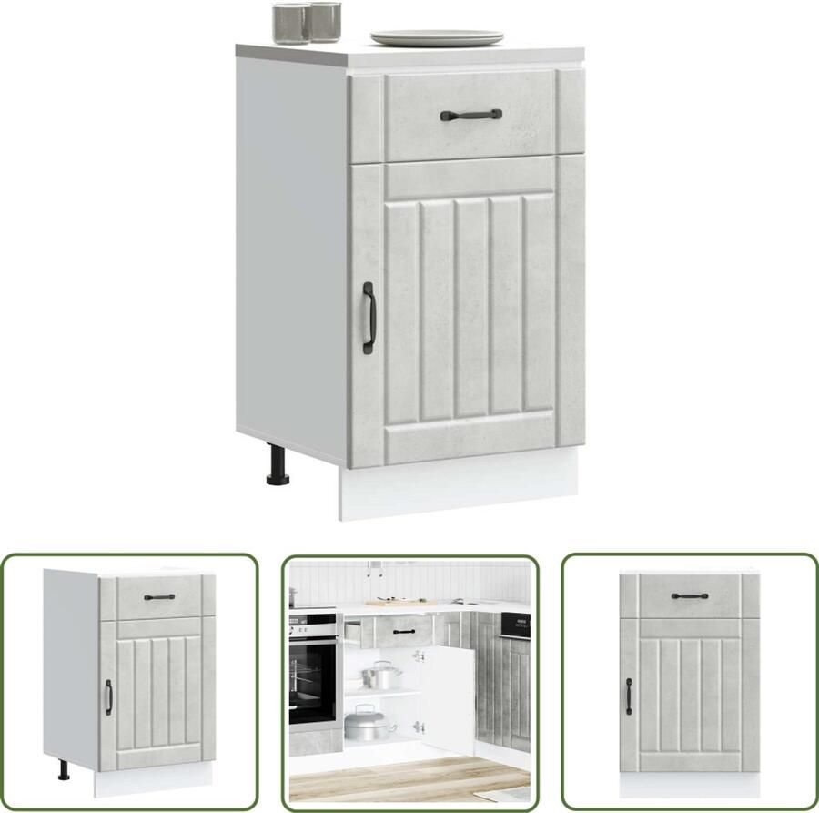 The Living Store Keuken onderkast Lucca bewerkt hout betongrijs Keukenonderkast Houten Keukenkast Lucca Serie Betongrijze Keuken Opslagruimte Keuken