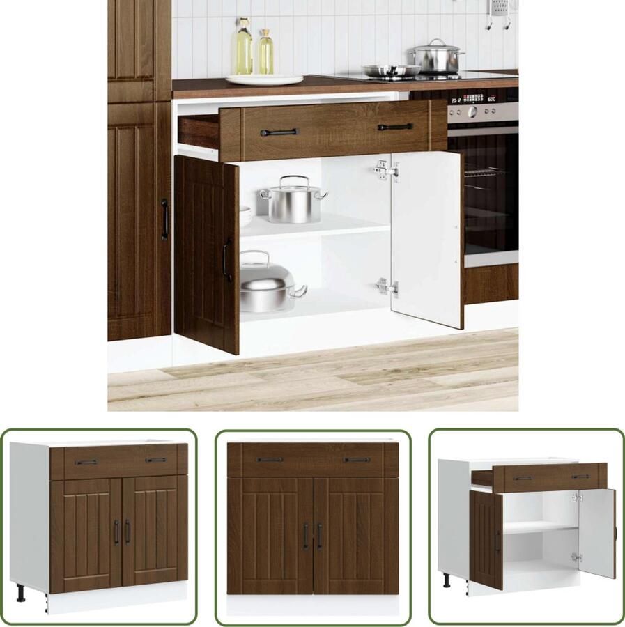 The Living Store Keuken onderkast Lucca bewerkt hout bruin eikenkleur Keukenonderkast Houten Keukenkast Lucca Serie Bruine Eiken Kleur Opslagruimte