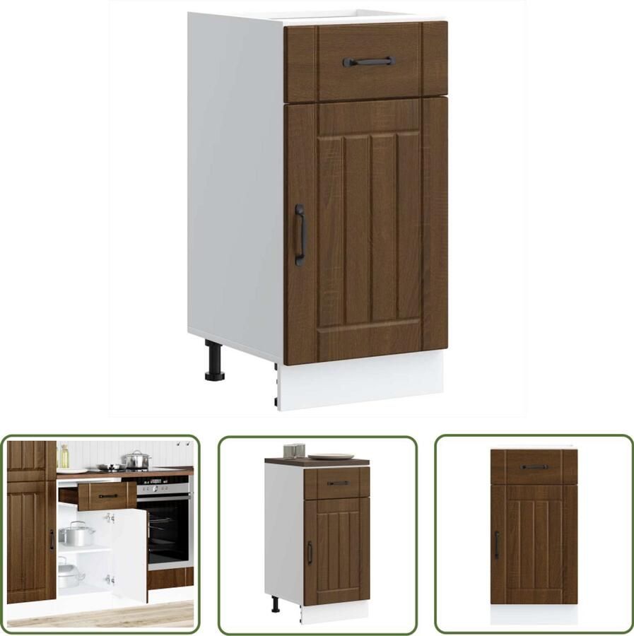 The Living Store Keuken onderkast Lucca bewerkt hout bruin eikenkleur Keukenonderkast Houten Keukenkasten Bruine Eiken Kleur Opslagruimte Keuken Keukenmeubels