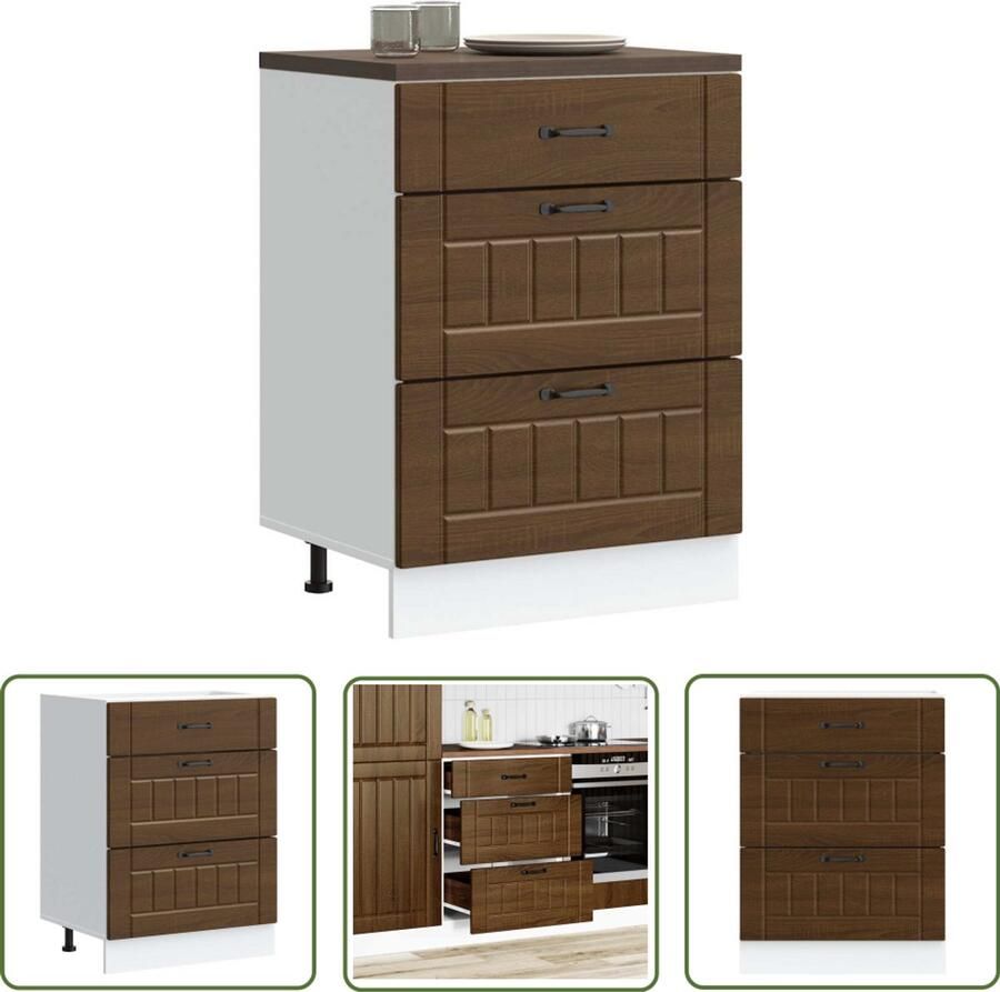 The Living Store Keuken onderkast Lucca bewerkt hout bruin eikenkleur Keukenonderkast Houten Keukenkast Bruine Eiken Kleur Opslagruimte Keukenopstelling