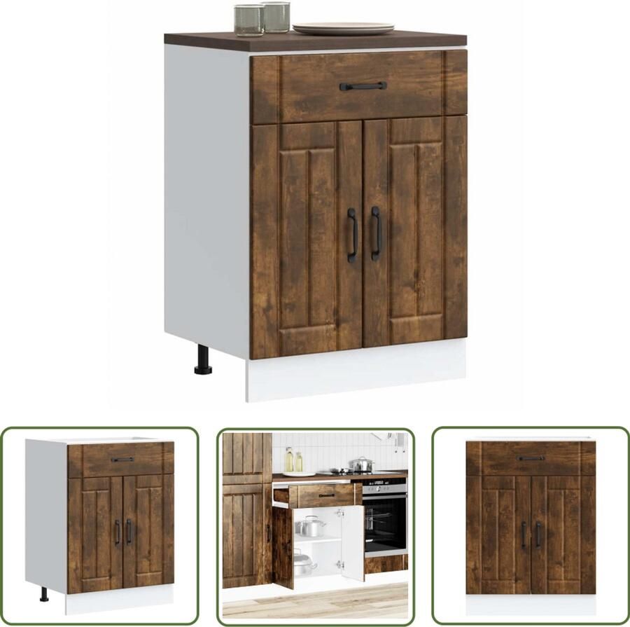 The Living Store Keuken onderkast Lucca bewerkt hout gerookt eikenkleurig Keukenonderkast Houten Keuken Keukenopstelling Opslagruimte Keuken Lucca Serie