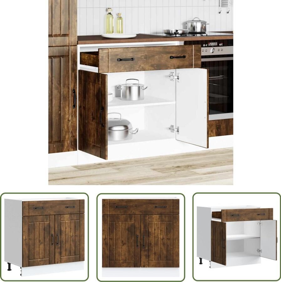 The Living Store Keuken onderkast Lucca bewerkt hout gerookt eikenkleurig Keukenonderkast Houten Keukenkast Opslagruimte Keuken Lucca Serie Gerookt Eiken