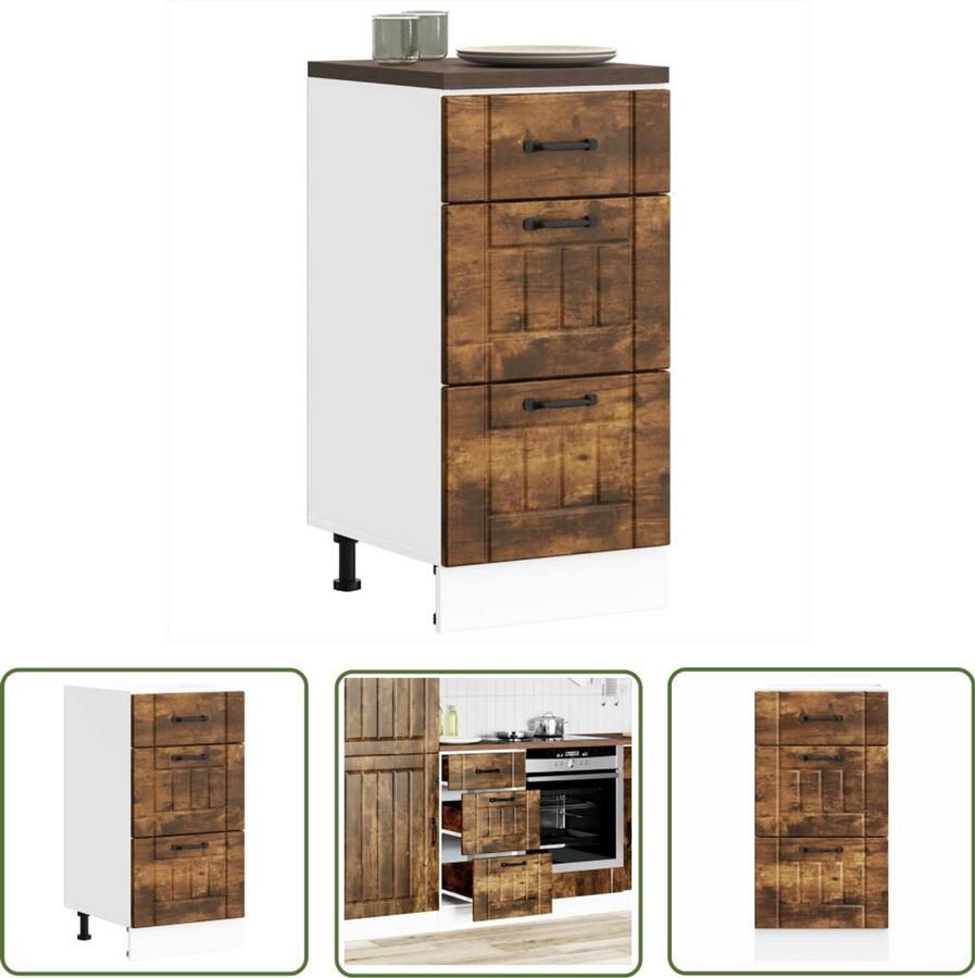 The Living Store Keuken onderkast Lucca bewerkt hout gerookt eikenkleurig Keukenonderkast Houten Keuken Opslagruimte Keuken Lucca Serie Gerookt Eiken