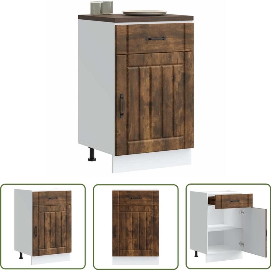 The Living Store Keuken onderkast Lucca bewerkt hout gerookt eikenkleurig Keukenonderkast Houten Keukenkast Lucca Serie Keukenopstelling Opbergruimte