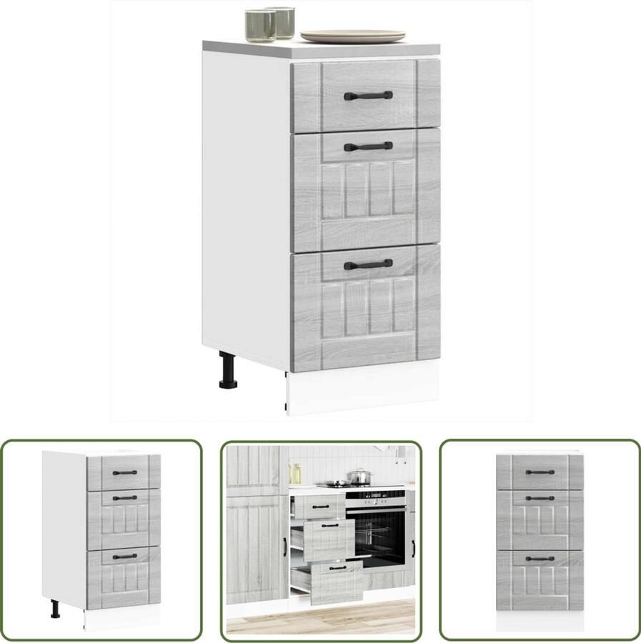 The Living Store Keuken onderkast Lucca bewerkt hout grijs sonoma eikenkleur Keukenonderkast Grijse Keukenkasten Houten Keukenkasten Lucca Serie Opslagoplossing Keuken