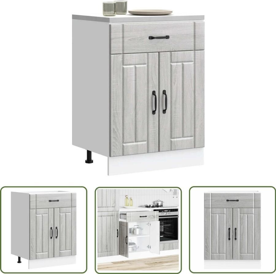 The Living Store Keuken onderkast Lucca bewerkt hout grijs sonoma eikenkleur Keukenonderkast Houten Keuken Grijze Keuken Opslagruimte Keuken Lucca Serie