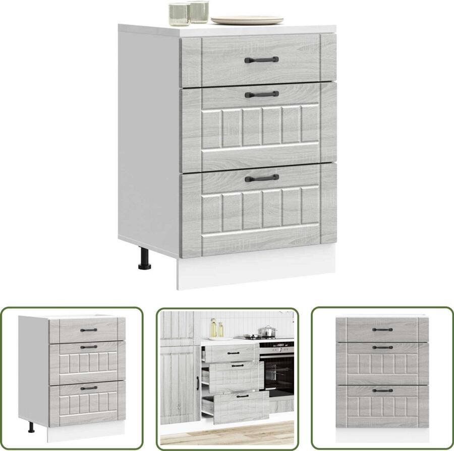 The Living Store Keuken onderkast Lucca bewerkt hout grijs sonoma eikenkleur Keukenonderkast Houten Keukenkast Grijze Keukenkast Lucca Serie Opslagruimte Keuken