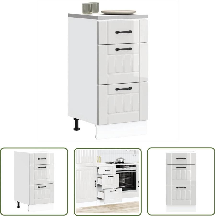 The Living Store Keuken onderkast Lucca bewerkt hout hoogglans wit Keukenonderkast Houten Keuken Lucca Serie Hoogglans Wit Keukenopbergruimte