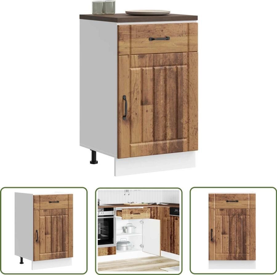 The Living Store Keuken onderkast Lucca bewerkt hout oud houtkleurig Keukenonderkast Houten Keukenmeubels Opbergkasten Keuken Lucca Serie Keukenopslag