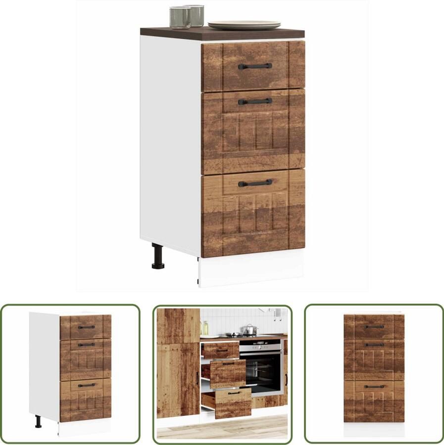 VidaXL Keuken onderkast Lucca bewerkt hout oud houtkleurig Keuken Onderkasten Houten Keuken Opslagruimte Keuken Lucca Serie Vintage Keuken