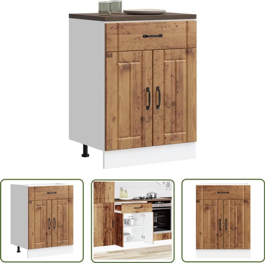 The Living Store Keuken onderkast Lucca bewerkt hout oud houtkleurig Keukenonderkast Houten Keukenkast Opslagruimte Keuken Lucca Serie Oude Houtstijl
