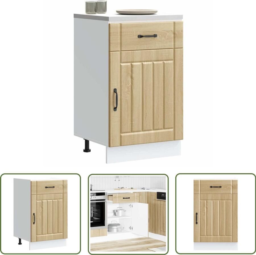 The Living Store Keuken onderkast Lucca bewerkt hout sonoma eikenkleurig Keukenonderkast Keukenkasten Houten Keuken Sonoma Eiken Lucca Serie