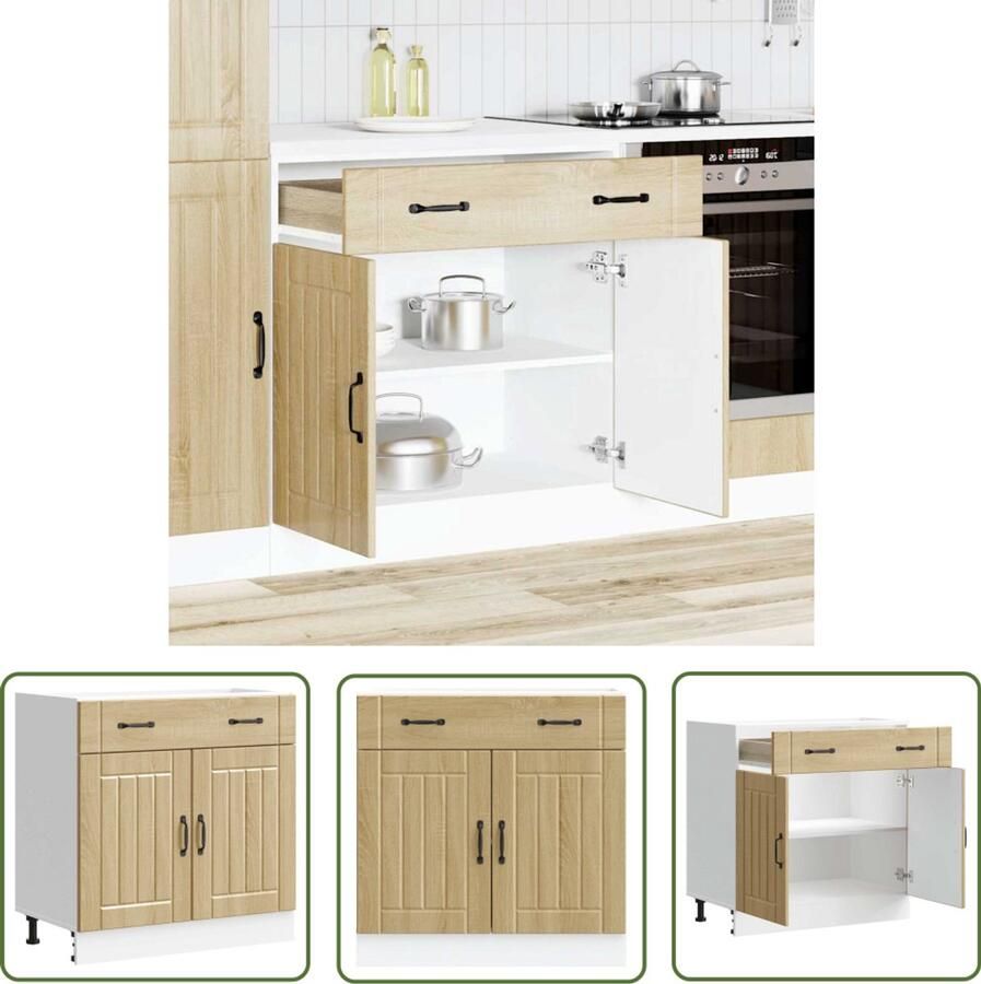 The Living Store Keuken onderkast Lucca bewerkt hout sonoma eikenkleurig Keukenonderkast Sonoma Eiken Houten Keukenkasten Opslagruimte Keuken Hoekkast - Foto 2