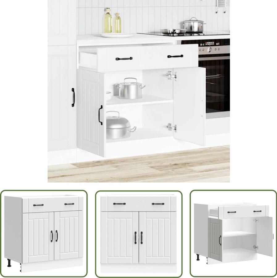 The Living Store Keuken onderkast Lucca bewerkt hout wit Keukenonderkast Houten Keukenkast Witte Keukenkast Opslagruimte Keuken Keukenopstelling - Foto 2