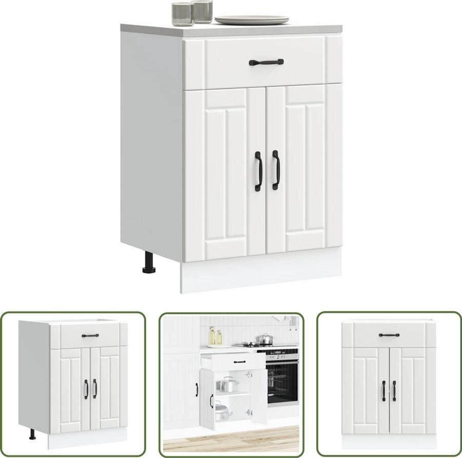 The Living Store Keuken onderkast Lucca bewerkt hout wit Keukenonderkast Houten Keukenkast Witte Keukenkast Opslagruimte Keuken Keukenopstelling