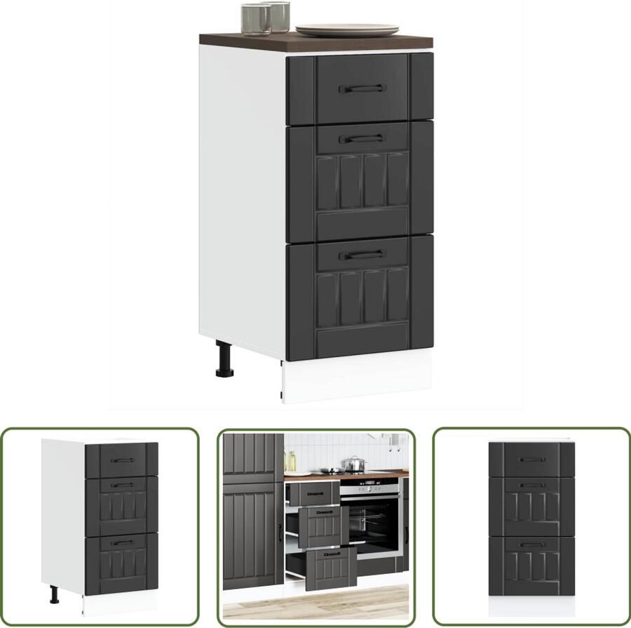 The Living Store Keuken onderkast Lucca bewerkt hout zwart Keukenonderkast Houten Keukenkast Zwarte Keukenkast Lucca Serie Opslagoplossing